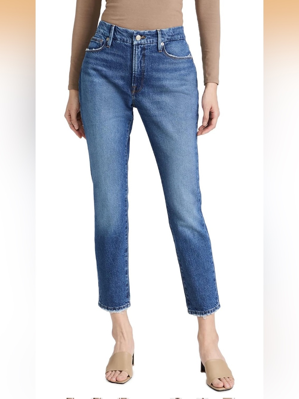 Good American Good Classic High Rise Raw Hem Jeans Size 6